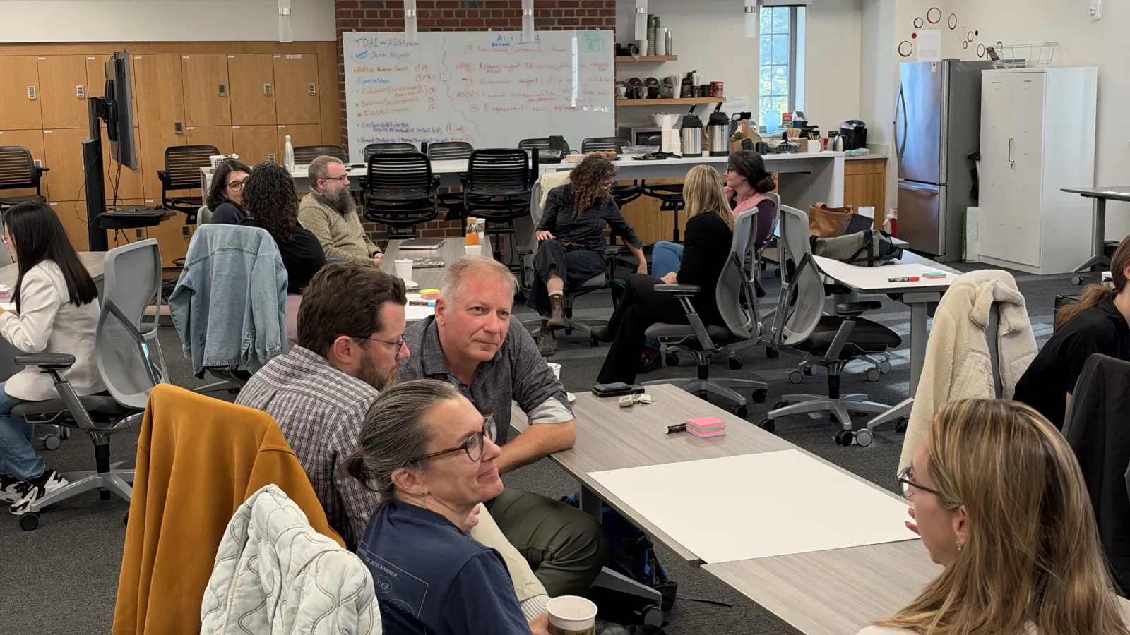 Participants discuss research ideas in a breakout group at the zoonotic disease theme kickoff.