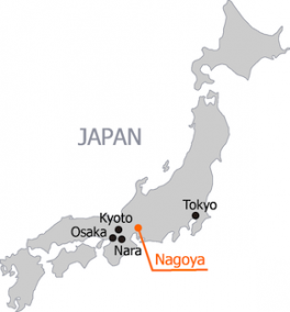 Map of Japan highlighting Nagoya
