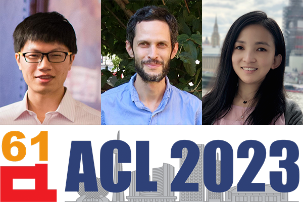 Headshots of Yu Su, Micha Elsner and Huan Sun above the logo for ACL 2023