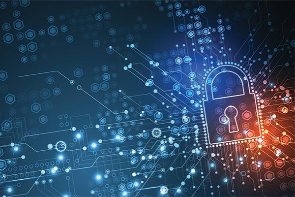 Fanciful image of data and a padlock
